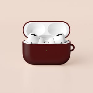 Étui pour AirPods Pro bordeaux foncé, Housse de protection pour AirPods Apple avec porte-clés mousqueton, Design minimaliste de couleur unie
