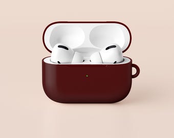 Dark Burgundy AirPods Case, Hard Protective Cover, Carabiner Keychain, Personalized