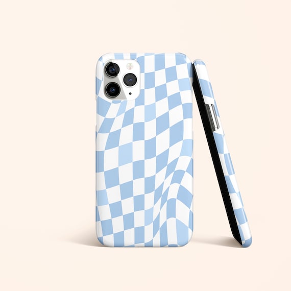 Light Blue Wavy Checkered Phone Case Retro iPhone 14 Case 