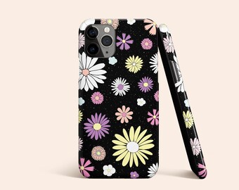 Pastel Flower Phone Case | Black Speckled iPhone 13 Case | Cute Floral iPhone 12 Case | iPhone 11 Case | iPhone XR Case | Galaxy S22 Case