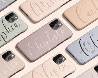 Dusty Pastel Neutral Personalized Phone Case | Custom Name iPhone 13 Case | Cursive Font iPhone 12 Case | iPhone 11 Case | iPhone XR Case