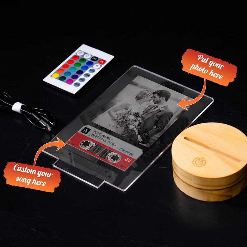 Personalized UV Printed Led Lamp With Spotify Code Custom Cover Desk Lamp Husband Wife Lamp Spotify Album Song Valentines Day Gifts
