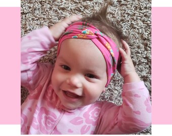 Pink with Pineapples, Soft Stretchy Toddler Turban Headband, Hair Accessories