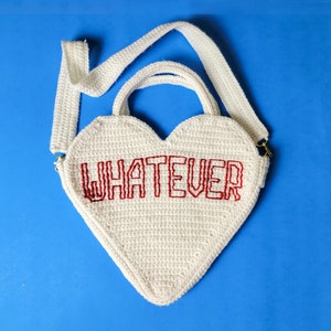 Crochet White Heart Statement Tote Bag | Heart shaped attitude purse
