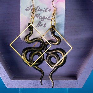 Golden Black Snakes Earrings | Serpent earrings | Curvy earrings