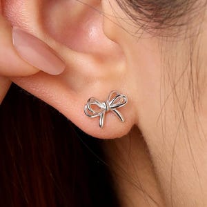Dainty Bow Tie Studs Earrings, S925 Silver Dainty Tiny Cute Coquette Bowknot Ribbon Simple Knot Trendy Studs Earrings Best Friend Gift Women