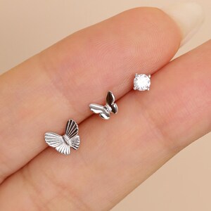 Butterfly Stud Earrings Set, 925 Silver & Gold Dainty Delicate Sparkly Design Unique Filigree Butterfly Studs Elegant Jewelry Gift Girls Her