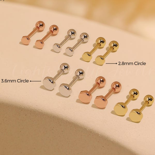 Flat Circle Ball Screw Back Earrings, S925 Sterling Silver Double-Sized Safety Ball Back Sleep-On Water Safe Stud Earrings Men Women Unisex