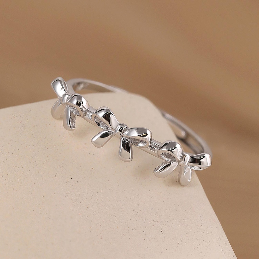 Girl Sweet Beautiful Bow-Knot 925 Sterling Silver Adjustable Ring main image 1