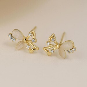 Dainty Bow Earrings, S925 Sterling Silver & Gold Minimalist Coquette Earring, Small Trendy Cute Bowknot Studs Daily Wear Handmade Gift Women