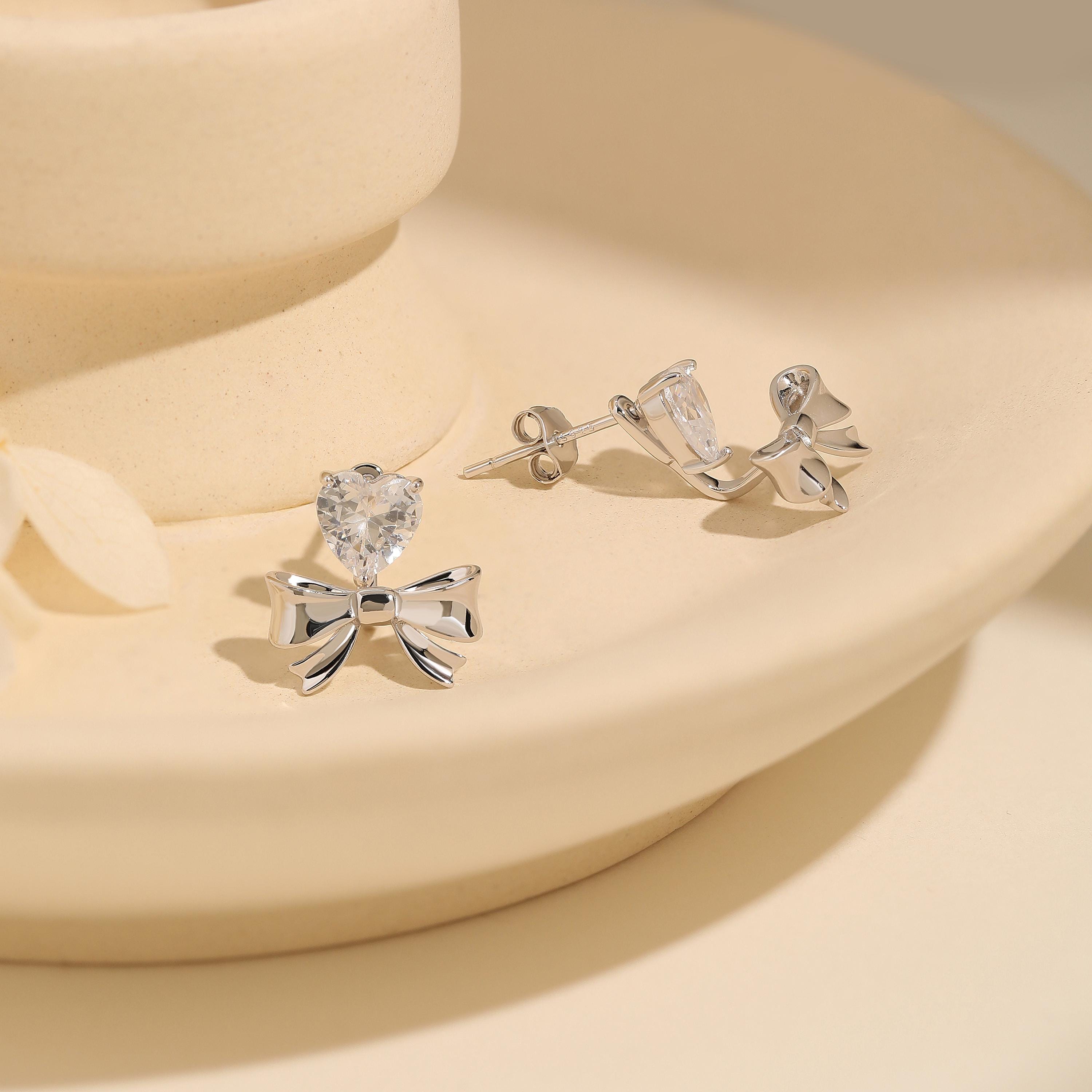 【TATIANA】silver925 heart gemstone ribbon earjacket earring Designer fashion, Seoul-fully created | W Concept