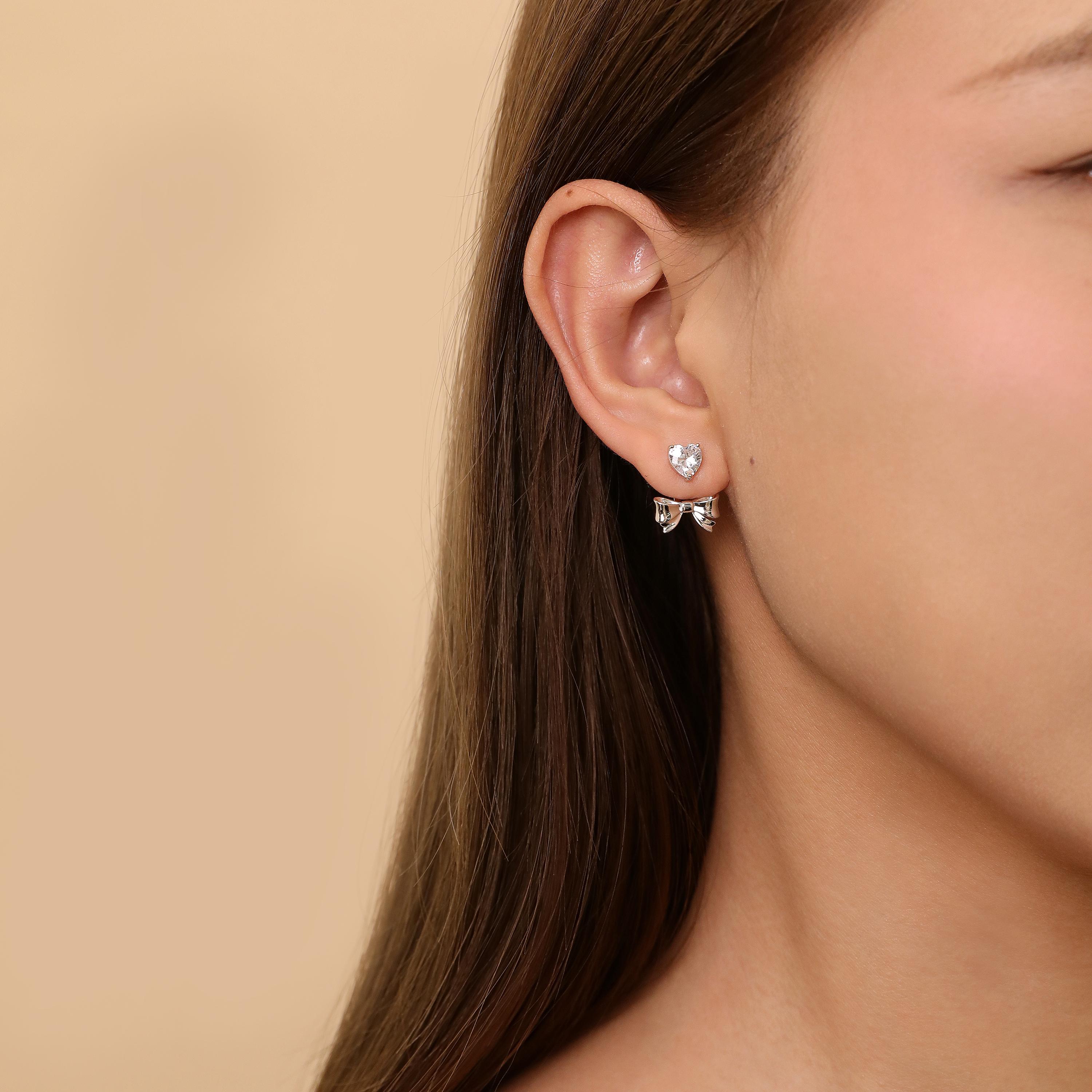 ピアス [SILVER925] Heart Gemstone Ribbon EarJacket Earring Designer fashion, Seoul-fully created | W Concept