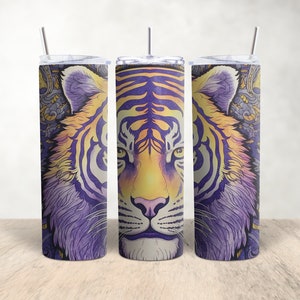 Tiger Tumbler Design, Tiger Sublimation Tumbler Wrap, Sublimation Design 20oz Tumbler Wrap, paars en goud Tiger Design, paars en goud