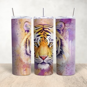 Tiger Tumbler Design Tiger Sublimation Tumbler Wrap LSU Sublimation Design 20oz Tumbler Wrap Púrpura y dorado Tiger Design Púrpura y dorado