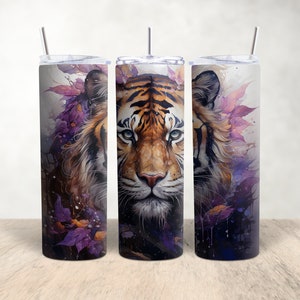 Púrpura y dorado Floral Tiger Tumbler Design Tiger Sublimation Tumbler Wrap LSU Sublimation Design 20oz Tumbler Wrap LSU Floral Tiger Tumbler