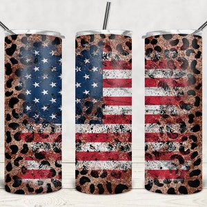 Leopard American Flag Tumbler Design, 20oz Tumbler Design, Leopard American Flag Wrap, USA Flag Tumbler, American Flag Tumbler PNG Wrap