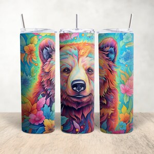 Color Bear 20oz Sublimation Tumbler Designs, Floral Bear 20oz Tumbler PNG, Tumbler Sublimation, Floral Tumbler Design, Bear Design
