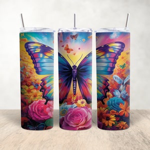 Butterfly Landscape 20 oz Tumbler Sublimation Design, Instant Digital Download PNG, Butterfly Tumbler Wrap, 20oz Tumbler Wrap