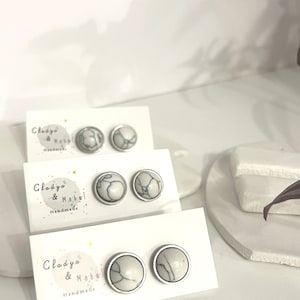 Natural stone earring / Handmade / White turquoise/ Stainless steel setting / Stud earring / Hypoallergenic/ UK