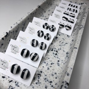 Small stud earrings | Black & White stripe |  Chessboard | Heart | Circular | hypoallergenic | Statement Earrings | Cute | U.K. | Polymer