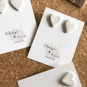 Polymer clay earrings / Handmade / Speckled White / Large Stud / Heart  / hypoallergenic / White / Statement Earrings