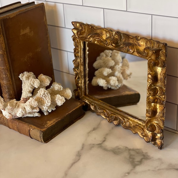Small Vintage Italian Florentine Carved Wood Mirror