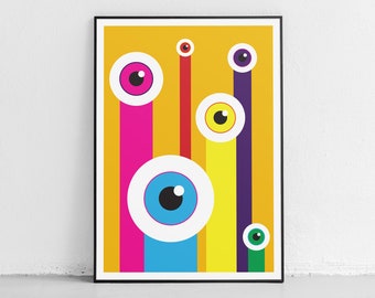 Öga i himlen-tryck | Djärv abstrakt ögonposter | Färgglad surrealistisk väggkonst | Maximalistisk ögonkonsttryck | Unik psykedelisk gåva | Oinramad