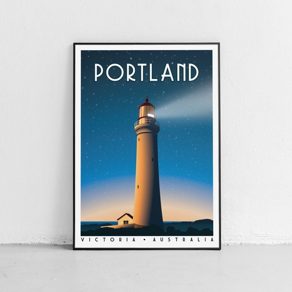 Portland Victoria Print | Cape Nelson Lighthouse Poster | Retro Australia Travel Art | Vintage Coastal Wall Art | Australian Gift | Unframed