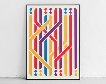 Fine Line Abstract Print | Colourful Minimalist Art Poster | Bold Line Art Wall Decor | Modern Colour Gift | Vibrant Line Print | Unframed