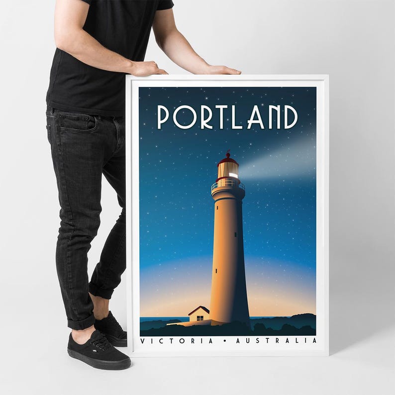 Portland Victoria Print | Cape Nelson Lighthouse Poster | Retro Australia Travel Art | Vintage Coastal Wall Art | Australian Gift | Unframed image 2