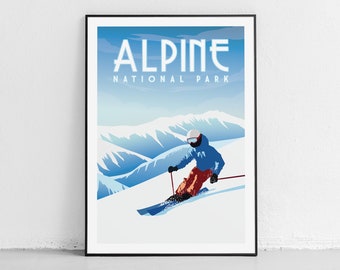 Alpine National Park Print | Retro Snow Mountain Poster | Vintage Victoria Winter Art | Australian Snow Wall Art | Nature Gift | Unframed