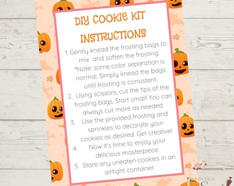 Halloween-Printable DIY Cookie Kit Instructions Card-Pink Jack O Lantern