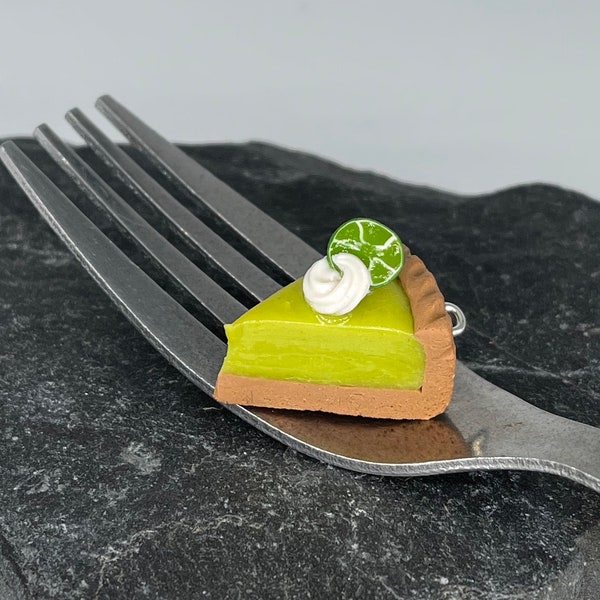 Main Key Lime Pie Pendant/Charm - Polymer Clay - Made in UK - Silver Plated - Mini Kawaii Food Jewellery