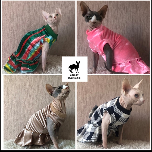 Dress for Sphynx and Other cats. Cat clothes. Outfit for Sphynx, Devon on all cats