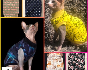Top/ jumper for Sphynx cats. Cotton fabric jumper for cat.Sphynx clothes .outfit for Sphynx cats