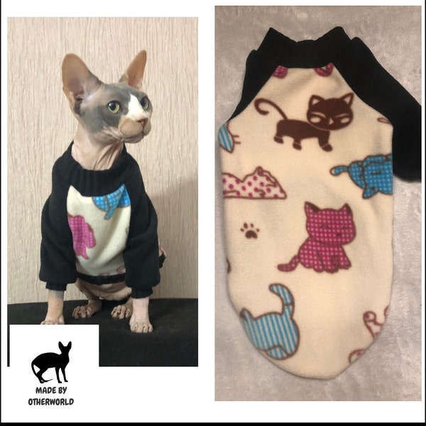 Long sleeve clothes for Sphynx cats. Winter clothes for cats. Warm outfit for Sphynx and other cats