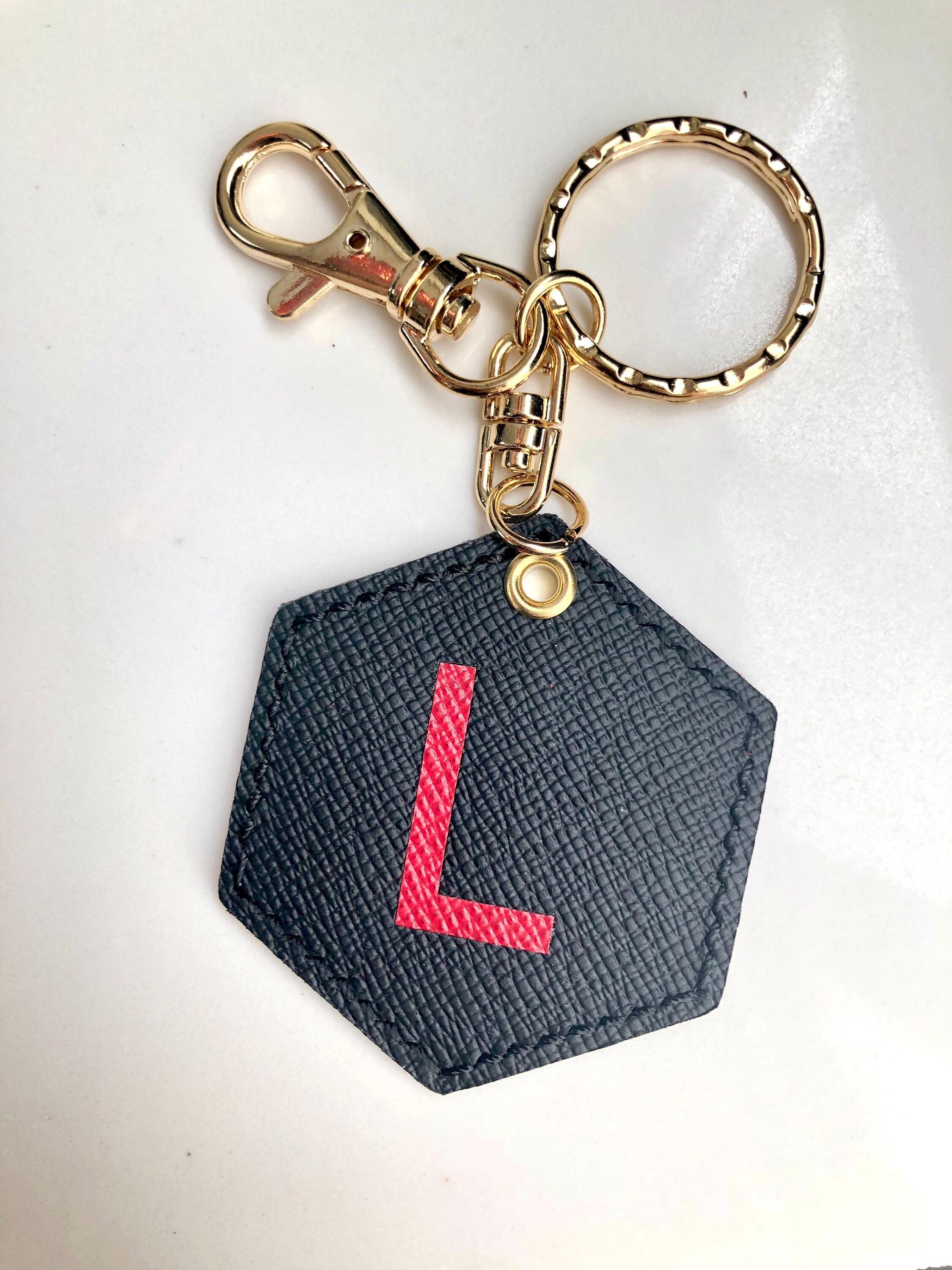 Leather Keychain with Vintage Monogram, Purse charm