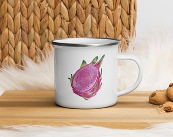 Dragonfruit Enamel Mug, Camping Mug, Illustrated Mug, Fruit Watercolor Illustration, Gifts for Hiker, Hike Mug, Metal Mug, Hike Drinkingware