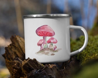 Mushroom Enamel Mug, Camping Mug, Illustrated Mug, Forestcore Mug, Watercolour Art, Gifts for Hiker, Hike Mug, Metal Mug, Hike Drinkingware