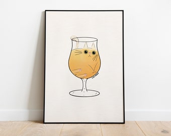 Light Beer Cat, Glicée Art Print, Cat Illustrated, Beer Watercolor, Beer Wall Art, Illustration Print, Cat Poster, Craft Beer Wall Decor