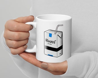 Rivotril Ceramic Mug, Anti-Anxiety Juice Box, 11oz, 15oz, 20oz, White Glossy, Coffee Mug, Tea Cup, Fun Mug, Drinkware