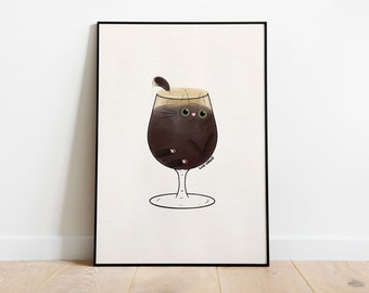 Dark Beer Cat, Glicée Art Print, Cat Illustrated, Beer Watercolor, Beer Wall Art, Illustration Print, Cat Poster, Craft Beer Wall Decor