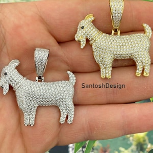 Designer Goat MOISSANITE,CZ Diamond 925 Sterling Silver Charm Pendant,Beautiful Goat Silver Cz,MOISSANITE Tester Passes Pendant Jewelry