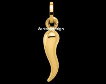 Handmade Gold Vermeil Italian Horn Pendant, 925 Sterling Silver Charm