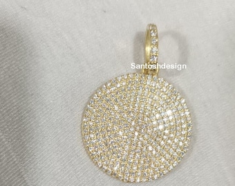 14k Solid Gold Disc Diamond Charm Pendant,Beautiful Designer Disc Diamond 14k Solid Gold Charm Pendant,Handmade Jewelry,Gift