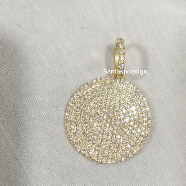 14k Solid Gold Disc Diamond Charm Pendant,Beautiful Designer Disc Diamond 14k Solid Gold Charm Pendant,Handmade Jewelry,Gift