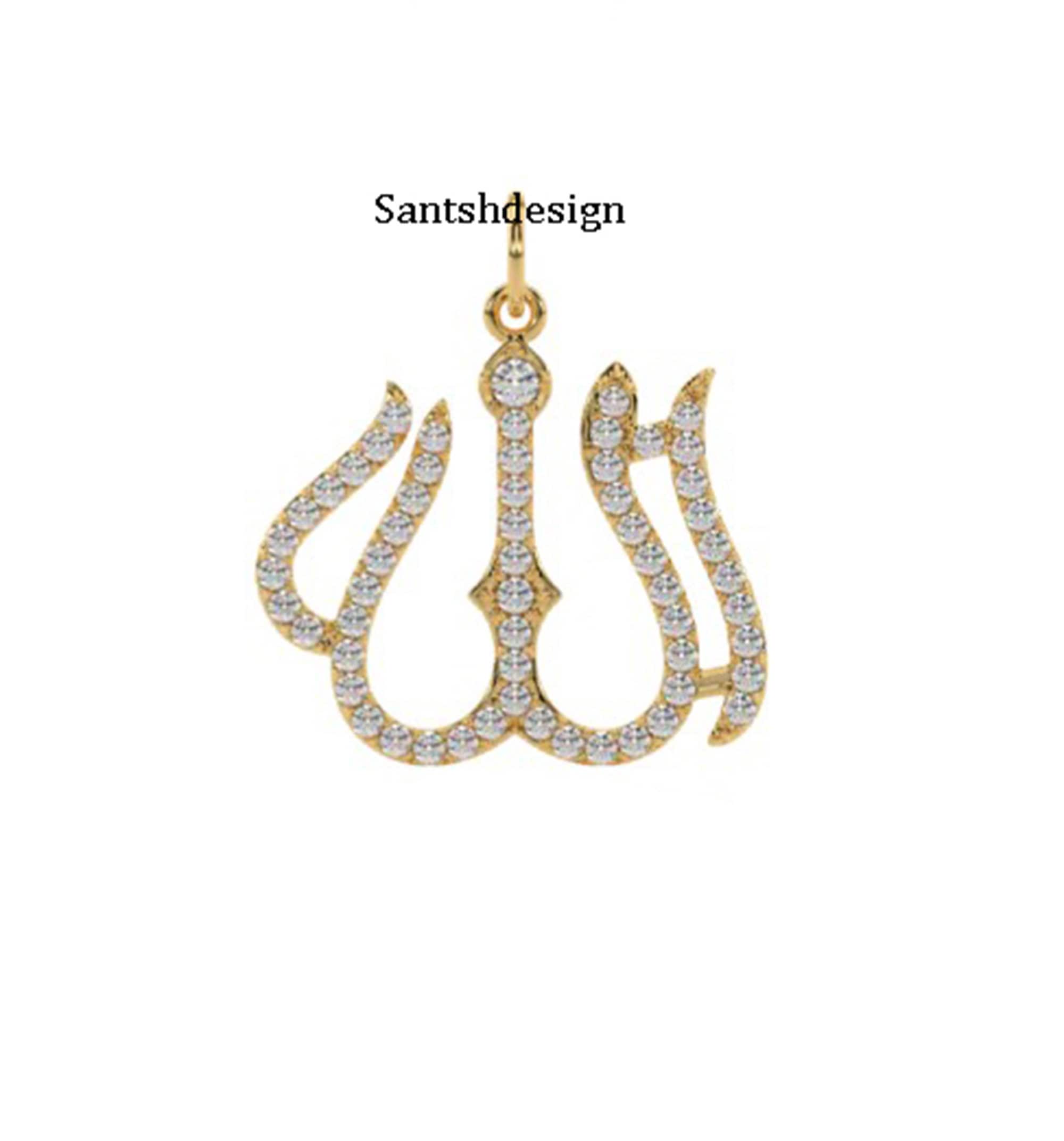 14k Solid Gold ALLAH Diamond Charm Pendant,beautiful Designer ALLAH ...