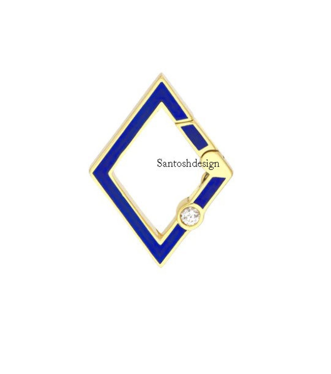 14k Solid Gold Rhombus Enamnel Natural Diamond Enhancer Lock,beautiful ...