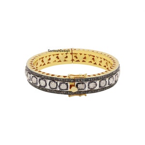 Beautiful Polki Pave Diamond 925 Sterling Silver Gold Plated Bracelet,Designer Silver Polki pave Diamond Bangle,handmade Bracelet jewelry