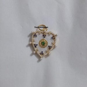 14k Solid Gold Heart Diamond Pearl Emerald Blue Sapphire Mother Of Pearl Charm Pendant,Beautiful Heart Diamond Gold Pearl Charm Pendant,Gift